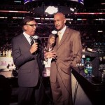 Bill Macdonald (left) teams up with Stu Lantz (right) on Time-Warner Cable Lakers telecasts. courtesy: Lakers