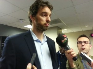 Ex-Laker and Bulls center speaks to the media prior to Monday's game at Staples Center against the Clippers. Gasol was a late scratch due to a strained calf.