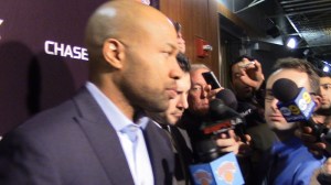 Knicks head coach Derek Fisher meets the L.A. media upon his return to face the Lakers.